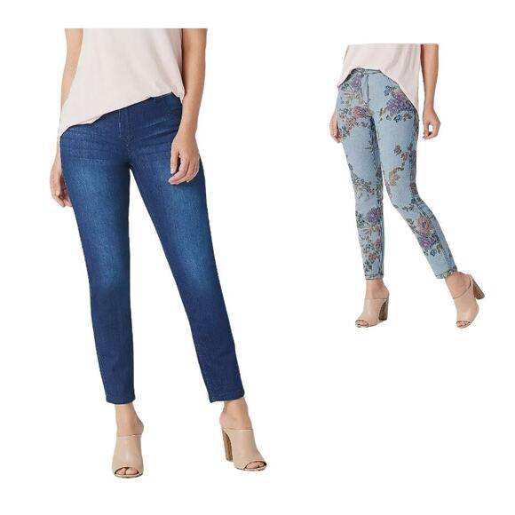 WOMEN WITH CONTROL NEW‎ $64 Reversible Slim Ankle Jean Dark Indigo Floral 4P - Picture 6 of 6